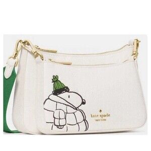 Kate Spade Peanuts Snoopy Duet Small Leather Crossbody Bag Purse White Green NWT